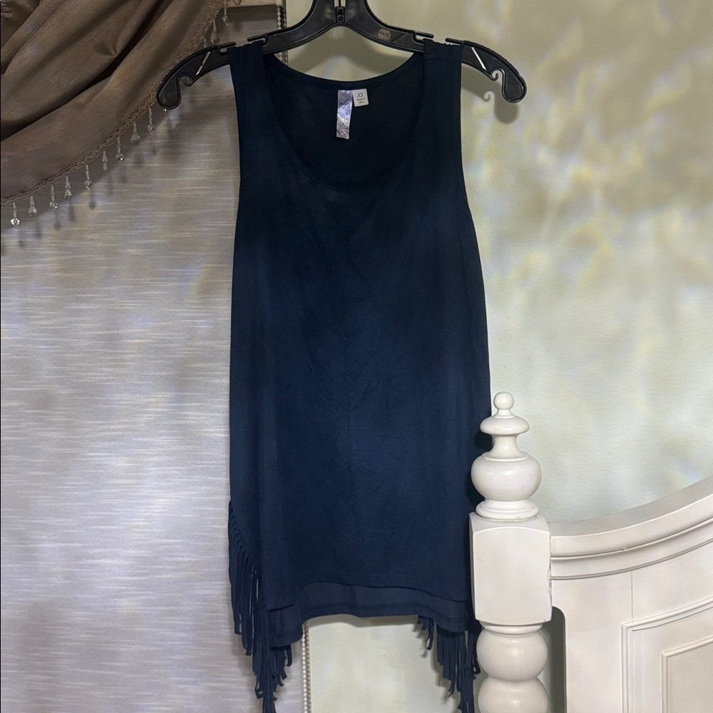 Elegant Navy Blue Sleeveless Fringe Top